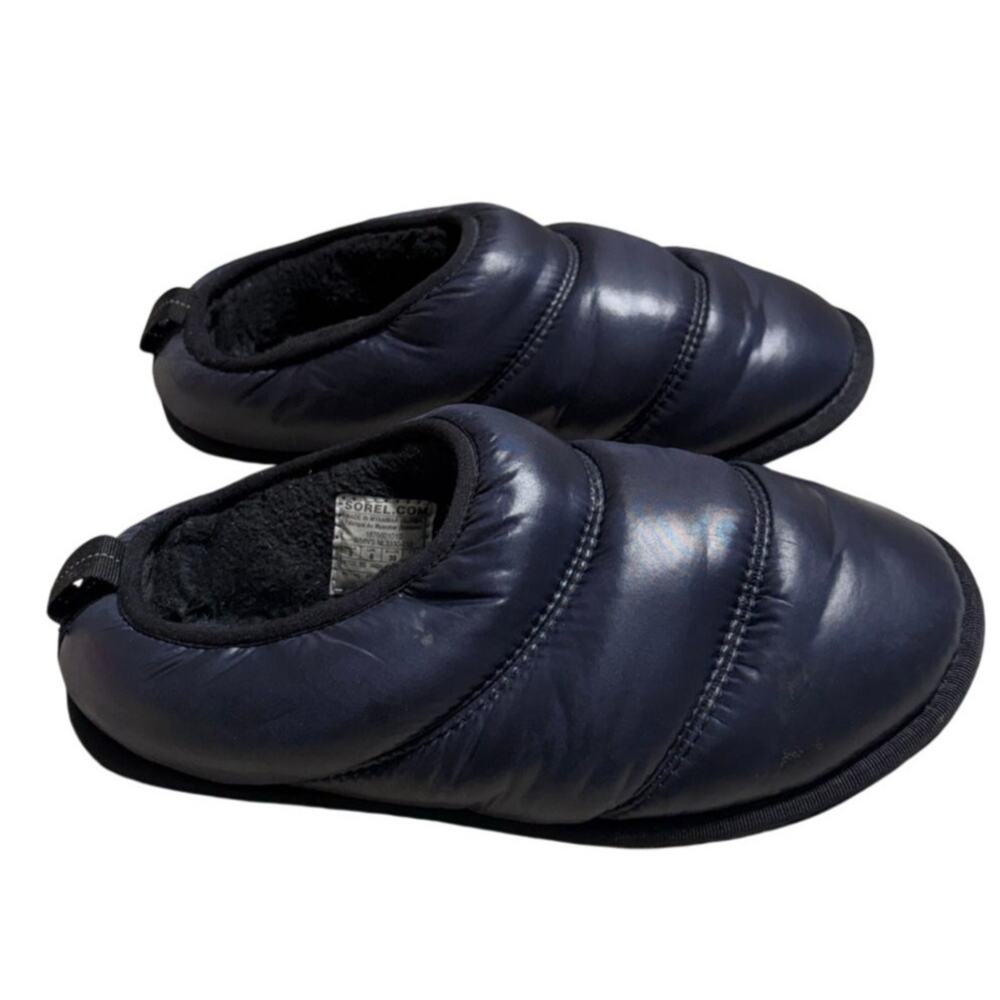 Sorel Hadley Slippers Quilted Navy Blue Puffy Nylon Women's 8 Cozy Warm